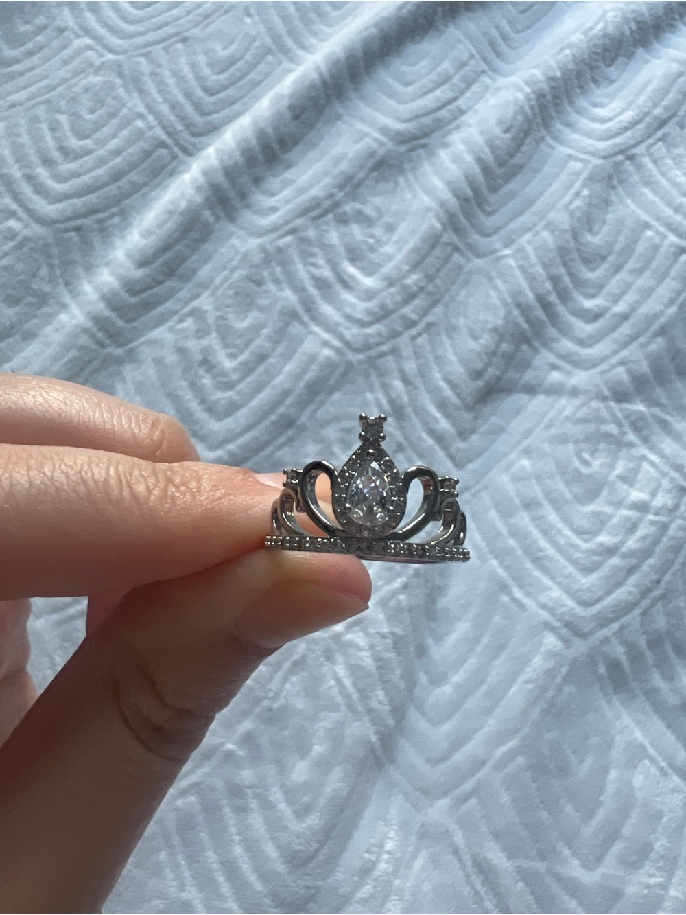 Silver Crown Tiara Ring with Teardrop Crystal